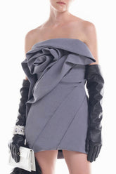 Flower Strapless Ruch Mini Dress